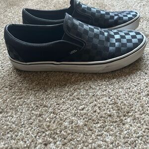 Vans Men's Black and Gray Checkered Slip-On Sneakers